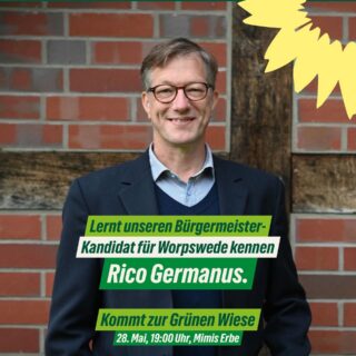 Wir laden alle Interessierten herzlich ein, am Donnerstag um 19 Uhr in Mimi‘s Erbe unseren Bürgermeisterkandidaten Rico Germanus kennenzulernen. Gemeinsam mit ihm freuen wir uns auf euch.
#grüneworpswede #kommunalwahl2026 #bürgermeister #worpswede