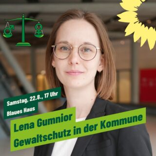 Gewaltschutz in der Kommune
Veranstaltung mit Dr. Lena Gumnior, MdB
Am 22.8.2026 um 17 Uhr im Blauen Haus, Findorffstr. 9, Worpswede

Gewalt gegen Frauen hat in Deutschland ein erschreckendes Ausmaß erreicht. Wenn fast jeden Tag eine Frau durch ihren Partner oder Ex-Partner getötet wird, dann ist das eine Sicherheitskrise! Doch der gesellschaftliche Aufschrei bleibt aus. Dabei ist Gewalt keine Privatsache, sondern der Kampf dagegen ist eine Aufgabe für uns alle. 

Wir Grünen in Worpswede stellen uns daher die Frage, was wir hier vor Ort tun können, um Frauen vor Gewalt zu schützen. Zur Kommunalwahl treten wir mit einer rein weiblichen Liste an. Das ist für uns auch ein Statement für die Gleichberechtigung der Geschlechter. Denn Frauen sind in der Kommunalpolitik immer noch unterrepräsentiert. Im aktuellen Gemeinderat Worpswede sind nur 8 von 25 Mitgliedern weiblich, das ist weniger als ein Drittel!

Unsere Bundestagsabgeordnete Dr. Lena Guminor ist Juristin und Obfrau des Rechtsausschusses. Sie setzt sich damit für eine feministische und evidenzbasierte Rechtspolitik ein, unter anderem für „Nur Ja heißt Ja“ im Sexualstrafrecht. Gemeinsam mit ihr wollen wir diskutieren, was wir ganz konkret hier vor Ort unternehmen können, um Worpswede zu einem sicheren Ort für Frauen zu machen. Warum hat der Landkreis Osterholz kein Frauenhaus? Was brauchen junge Frauen, um sich auf dem Heimweg durch den Ort sicher zu fühlen? Wo finden von Gewalt Betroffene Hilfe? 

Wir freuen uns auf eine rege Diskussion mit allen Besucher*innen.